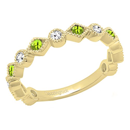 Dazzlingrock Collection Anillo de boda apilable con piedras preciosas redondas de 14 quilates y diamantes blancos para mujer, oro amarillo, diamante, peridoto, oro, peridoto, Diamante, peridoto, oro