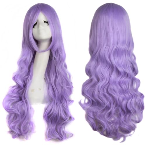 Colorfulpanda 32inch 80cm Long Wavy Curly Full Hair Purple Cosplay Wig for Women Ladies Harajuku Anime Style Halloween Costume Party or Daily Use