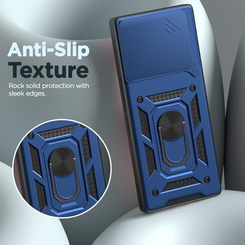 Image of Outlouders Back Cover for Vivo V70 5G | D10 Tough Armor 360 Protection Case with Sliding Camera Shield & Ring Holder Stand Bumper Case (Blue)