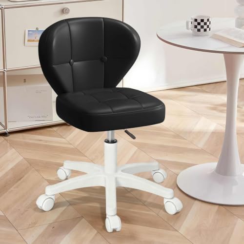 Image of Small Office Chair with Lumbar Support, PU Leather Armless Swivel Desk Chair Adjustable Height, Compact Rolling Chair for Home Office, Bedroom, Study (Black)