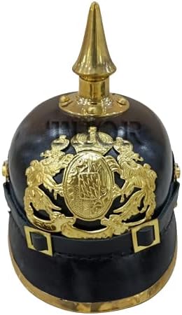 THOR INSTRUMENTS Bavarian German Pickelhaub Officer Leather Helmet Imperial Prussian Helmet Replica Larp Re-enactment Party Cosplay Costumes