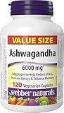 Webber Naturals Ashwagandha 6000 mg, 120 Capsules, Adaptogen to Help Reduce Stress & Increase Energy, Vegan