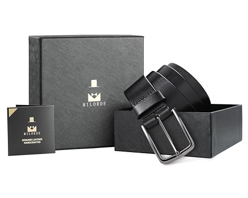 Image of MILORDE Men's Genuine Leather Dress Belt, Handmade, 100% Cow Leather, Fashion & Classic Designs for Work Business and Casual