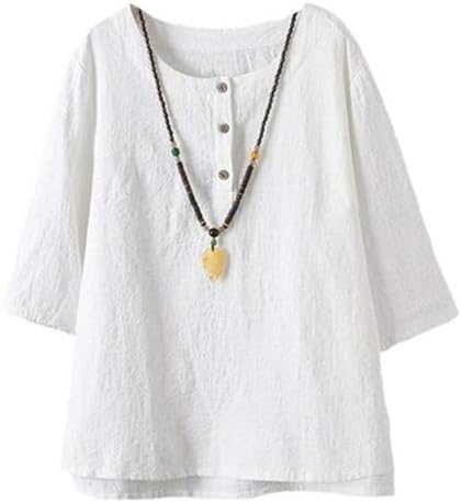 Minibee Women's 3/4 Sleeve Cotton Linen Jacquard Blouses Top T-Sh...