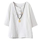 Minibee Women's 3/4 Sleeve Cotton Linen Jacquard Blouses Top T-Shirt (XL, White)