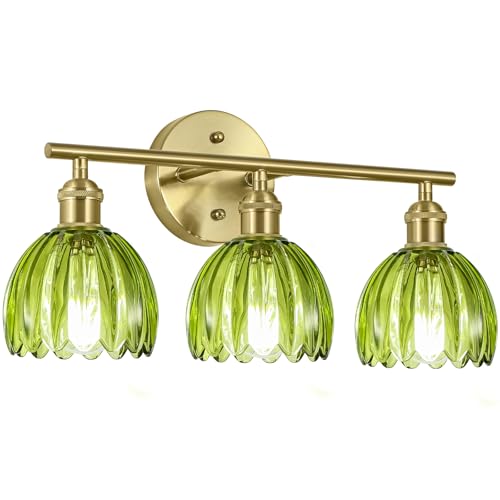Kvhiiw Vintage Bathroom Light Fixtures,3-Light Hardwired Vanity Lights with Green