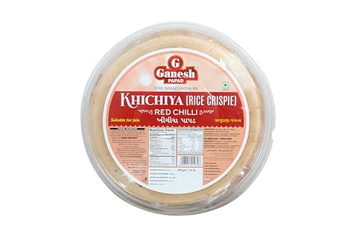 Image of Ganesh Rice Red Chilly Khichiya Papad 400g | Jain Suitable No Onion No Garlic | Gluten Free No Preservatives Chawal Papad Pack of 2
