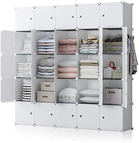 YOZO Cube Storage Organzier Portable Closet Wardrobe Bedroom Dresser (71x14x71 inches) Portable Closet Cube Shelf Armoire Pantry Cabinet, 25 Cubes, White