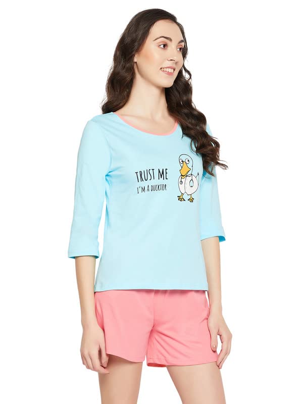 Image of Clovia Women's Cotton Print Top and Shorts Set