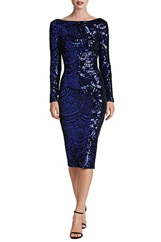 Image of Dress The Population Womens Emery Long Sleeve Stretch Sequin Midi Sheath Ddr147