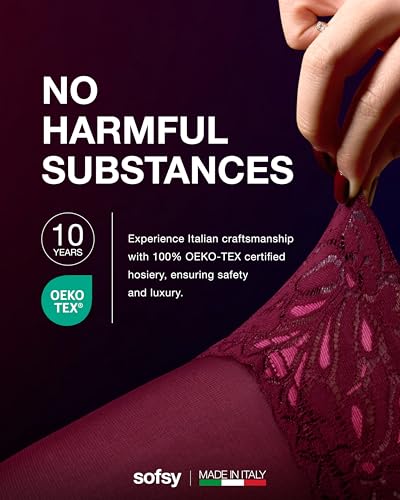 Image of sofsy 100% OEKO-TEX Certified - Italian Women's Opaque Thigh High Stockings | Ultra Soft Dual Silicone Lace Top Stay Ups