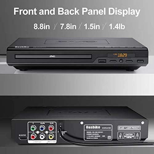 DVD Player for TV, HD DVD Player with HDMI & AV Cable for Projector, 1080P Full HD CD Player, Disc Player for Video & Media CD - All Region Free - PAL/NTSC Compatible - USB Compatible