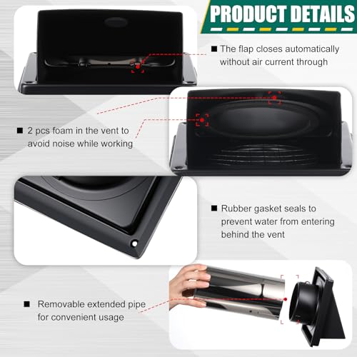 Image of Gisafai 4 inch Outside Dryer Vent Cover for Exterior Walls Exhaust Vent Cap with Removable Extension Pipe Stainless Steel Hood Cushioned Non Return Flap with Sealing Gasket Grille Screen