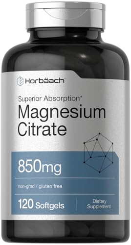 Horbäach Magnesium Citrate | 850mg | 120 Softgels | Superior Absorption | Non-GMO and Gluten Free Formula