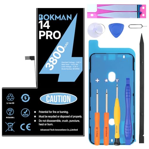 bokman Akkus für iPhone 14 Pro 3800 mAh, Hohe Kapazität Lithium-Polymer-Akku mit Allen Werkzeugsets – Miniatur