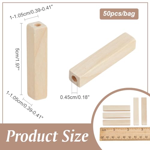 NBEADS 50 Pcs Unfinished Wood Rectangle Beads, 5cm High Large Hole Beads for DIY Necklace Bracelet Jewelry Making - Image 2