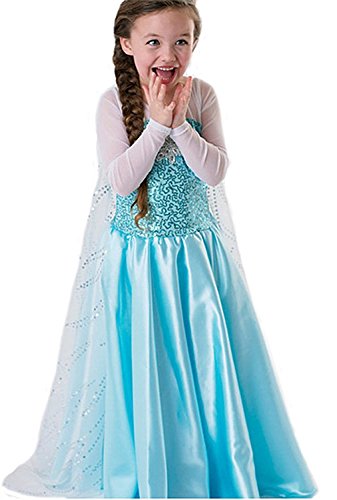 Tante Tina Déguisement Princesse Reine des Neiges - Costume Robe avec Spirale Fille Carnaval Anniversaire Halloween