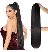 Straight Ponytail Extensions Drawstring Long Ponytail Clip in Hairpiece Hair Extensions Ponytail ...