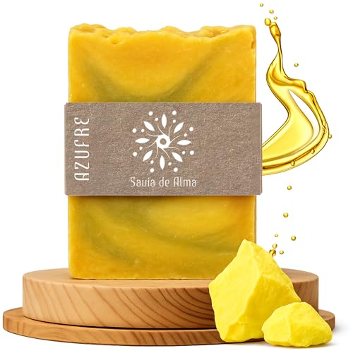 Jabón de Azufre Artesanal y Vegano – Jabón en Barra Natural, Facial, de Manos y Cuerpo | Purificante, Antibacteriano y Biodegradable | Hecho en España con Ingredientes Naturales | 100 g (1, Azufre)