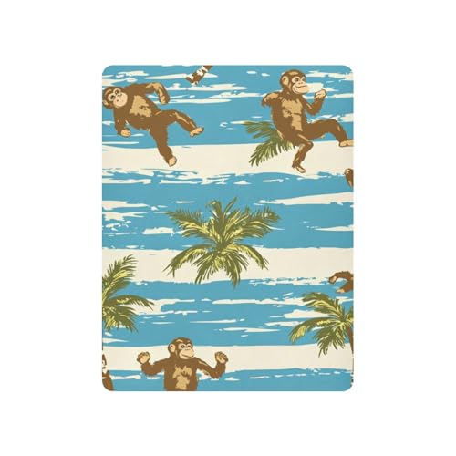 Image of Crib Sheet Breathable Soft Crib Mattress Sheet for Baby Toddler Boys Girls Fitted Crib Sheet Fit Standard Crib Mattress 52 x 28 Inch Monkeys Palm Leaves Blue White Stripes