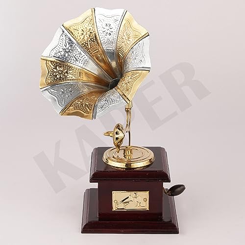 Image of KAPER Antique Brass Gramophone Showpiece (10 Inch) - Handcrafted Vintage Decorative Figurine for Home Decor, Living Room, Office Desk, Study Table & Gift Item (Gramophone)