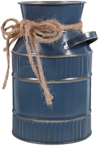 Luxshiny Vintage Farmhouse Vase, Chic Metal Vase Galvanized Milk ...