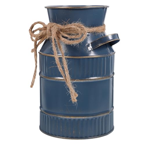 Luxshiny Vintage Farmhouse Vase, Chic Metal Vase Galvanized Milk ...