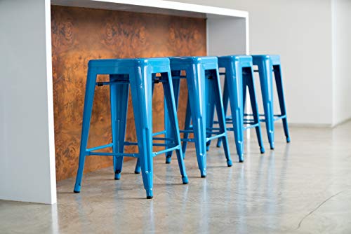 Urbanmod 24 Inches Metal Barstool Set Of 4 – Counter Height Backless Bar Stool For Kitchen Island, Breakfast, Outdoors, Pub, Restaurant, Home, Patio – Stackable Heavy Duty Modern & Industrial (Blue) #TOP2