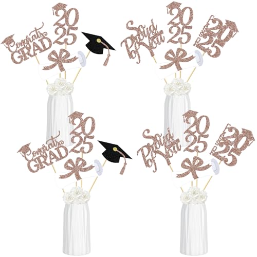 image for LeeSky 24Pcs 2025 Graduation Centerpiece Sticks Rose Gold, Graduation 