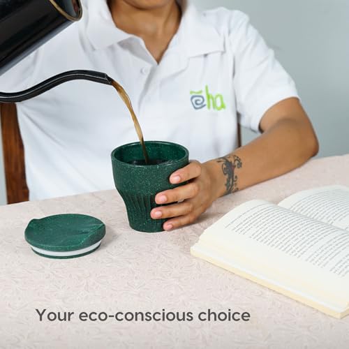 Image of Eha Earth Friendly Rafter Coffee Mug with Lid | Tea Cup Set | 250 ml | Made with Rice Husk | Microwave Safe Mugs for Gifting | 4 Unit | Multi Dark