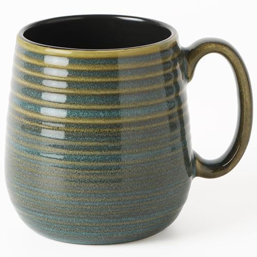 Taza grande de cerámica 20 oz con rayas verde miniatura 1