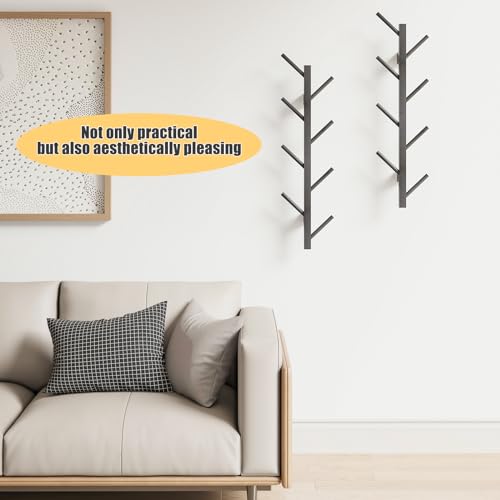 Furshus Coat Rack Wall Mount,Bamboo Vertical Hat Rack for Wall,Wall Coat Tree,Coat Hanger,Floating Coat Rack for Hats,Jackets,Bags,Entryway Bedroom (Black)