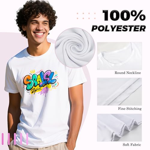 Joyclub 5 Pack White T Shirts Polyester Bulk Sublimation Blanks Wholesale Unisex Crew Neck Short Sleeve for Heat Transfer Printing Graffiti Adults Women Men Multiple Sizes3
