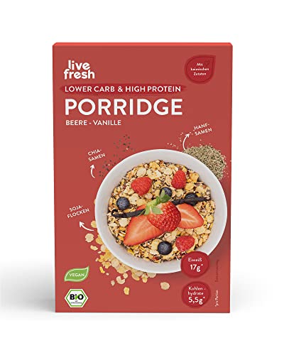 LiveFresh Porridge Beere-Vanille | Aus Sojaflocken | Kalorienarm & Proteinreich | Vegan & Glutenfrei | Bioqualität Aus Regionalem Anbau | 420 g Cover