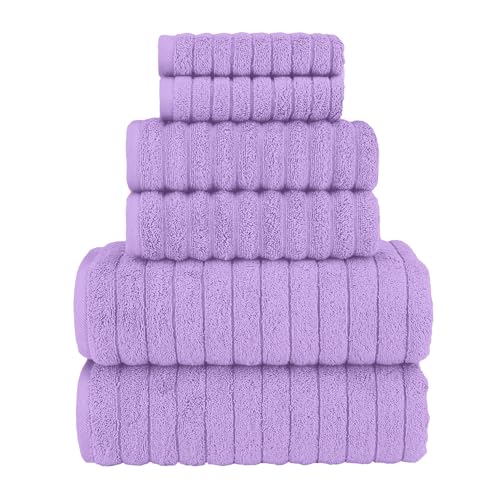 Image of Elegant Comfort 100% Turkish Cotton Corduroy Ribbed Luxury Bath Towels 6-Piece Set, Premium Feel - Quick Dry, Highly Absorbent, Contains 2 Bath Towels, 2 Hand Towels, and 2 Washcloths, Lilac