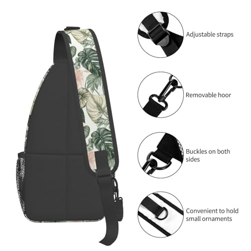 Image of SUPLUCHOM Sling Bag Tropical Leaf Pattern Hiking Daypack Crossbody Shoulder Backpack Travel Chest Pack for Men Women