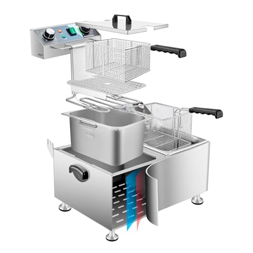 Deep Fryer Commercial Deep Fryers With Basket13Lx2 13.7Qt x 2 Thicken With Precise Temperature Control Timer Double Deep Fryer With 2 Baskets1800Wattsx2 120V Countertop Fryer Restaurant