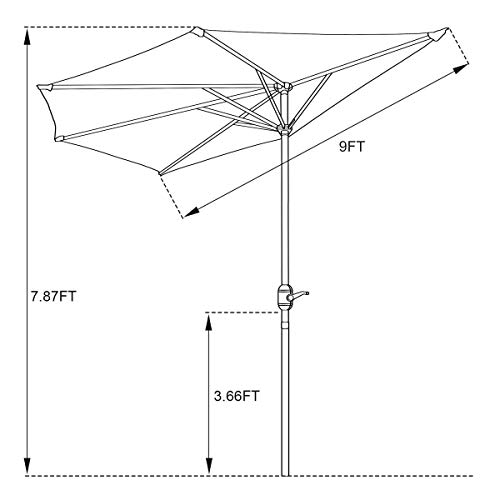 Image of Half Patio Umbrella - 9ft Outdoor Patio Canopy with Easy Hand Crank - Condo, Townhouse, or Balcony Furniture by Villacera (Brown)