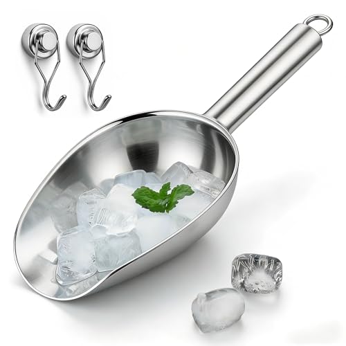 Spuhtiue Stainless Steel Ice Scoop with 2PCS Magnetic Hook