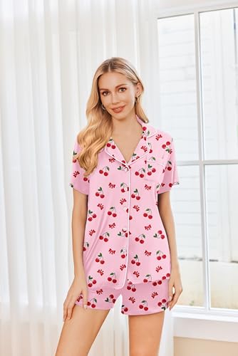 Image of Ekouaer Womens Pajamas Set 2 Pack Button Down Summer Sleepwear Short Sleeve Comfy Pjs Loungewear Set