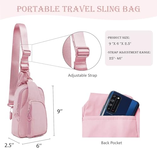 Small Sling Bag for Women Crossbody Bag with Adjustable Straps Lightweight Small Nylon Chest Bag for Casual Travel Walking Pink4