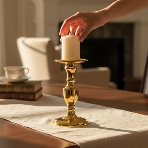 Image of Gold Plated Large Candle Stand /Candle Holder /Modern Design Candle Pillar Candle Holder for Home Decoration (Medium (9 inches), Gold)