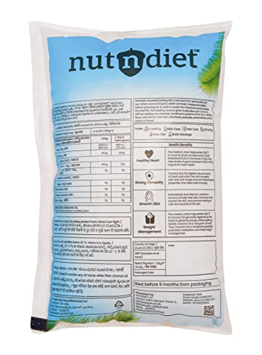 Image of nutndiet Premium Edible Coconut Cooking Oil 1 Litre Pouch | Pure, Natural & Chemical-Free | Specialized for Cooking | Rich in Nutrients & Antioxidants