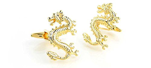 Par de Mancuernillas Hombre Dragón Dorado Clásicas miniatura 1