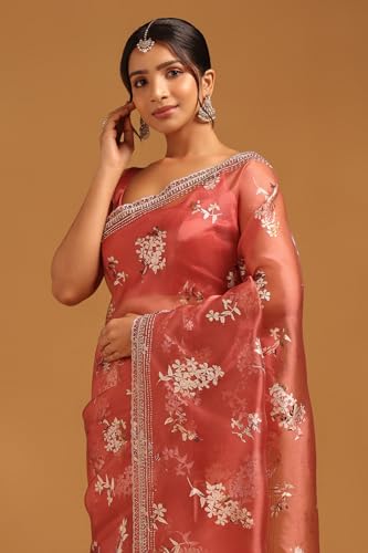 Image of Soch Womens Organza Floral Saree With Stone Work