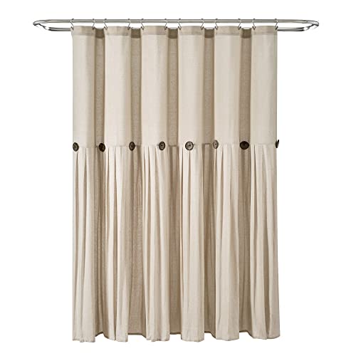 Image of Lush Decor Linen Button Shower Curtain, 72 inch W x 72 inch L, Dark Linen - Beige Shower Curtain Fabric - Rustic Bathroom Curtain - Farmhouse Bathroom Decor