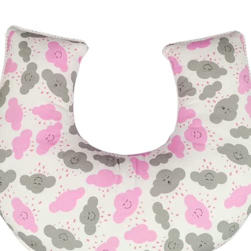 Almofada Amamentação Luxo Bebê Menina Nuvem Rosa 100% Algodão