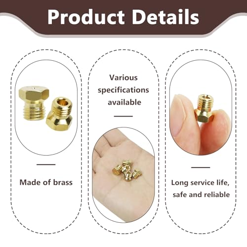 10 Stück LPG Propangasbrenner für Gasstrahl, Gasdüsen Einspritzdüsen, Umrüstkit für Gasherde und Backöfen, Verschiedene Größen (0,50/0,7/0,87/1,02 mm), M6 x 0,75 Gewinde, Langlebig Korrosionsbeständig