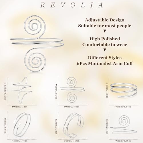 REVOLIA 6Pcs Gold Arm Cuff Open Upper Arm Band Cuff Bangle for Women Adjustable Arm Cuff Bracelet Minimalist Coil Leaf Armband Set3