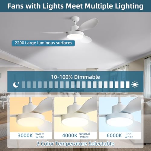 Image of Sofucor 47 Inch Ceiling Fan with Lights Flush Mount Modern Outdoor Ceiling Fans with Remote Control, 3CCT Dimmable 6 Speeds Quiet DC Motor & Timer for Patio Bedroom Living Room